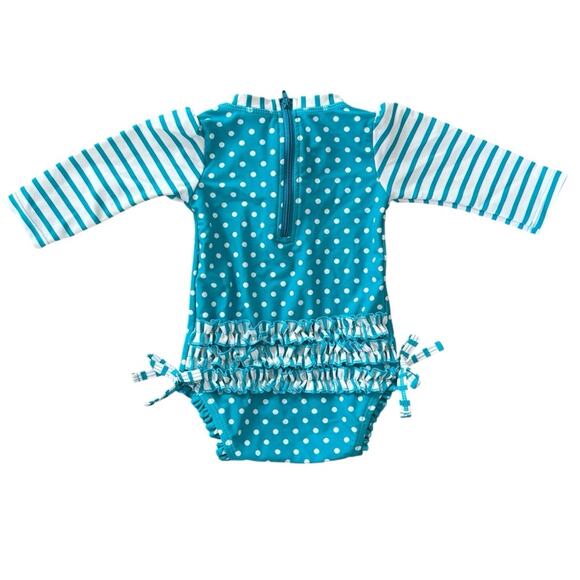 Ruffle Butts Aqua Polka Dot Long Sleeve Rash
Guard Size 3-6 M - Picture 4 of 7
